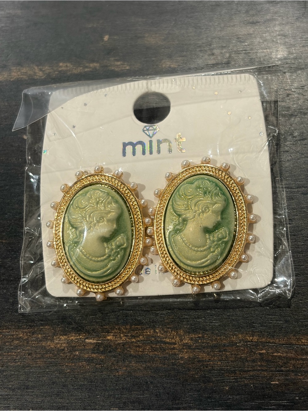 Green Cameo Earrings
